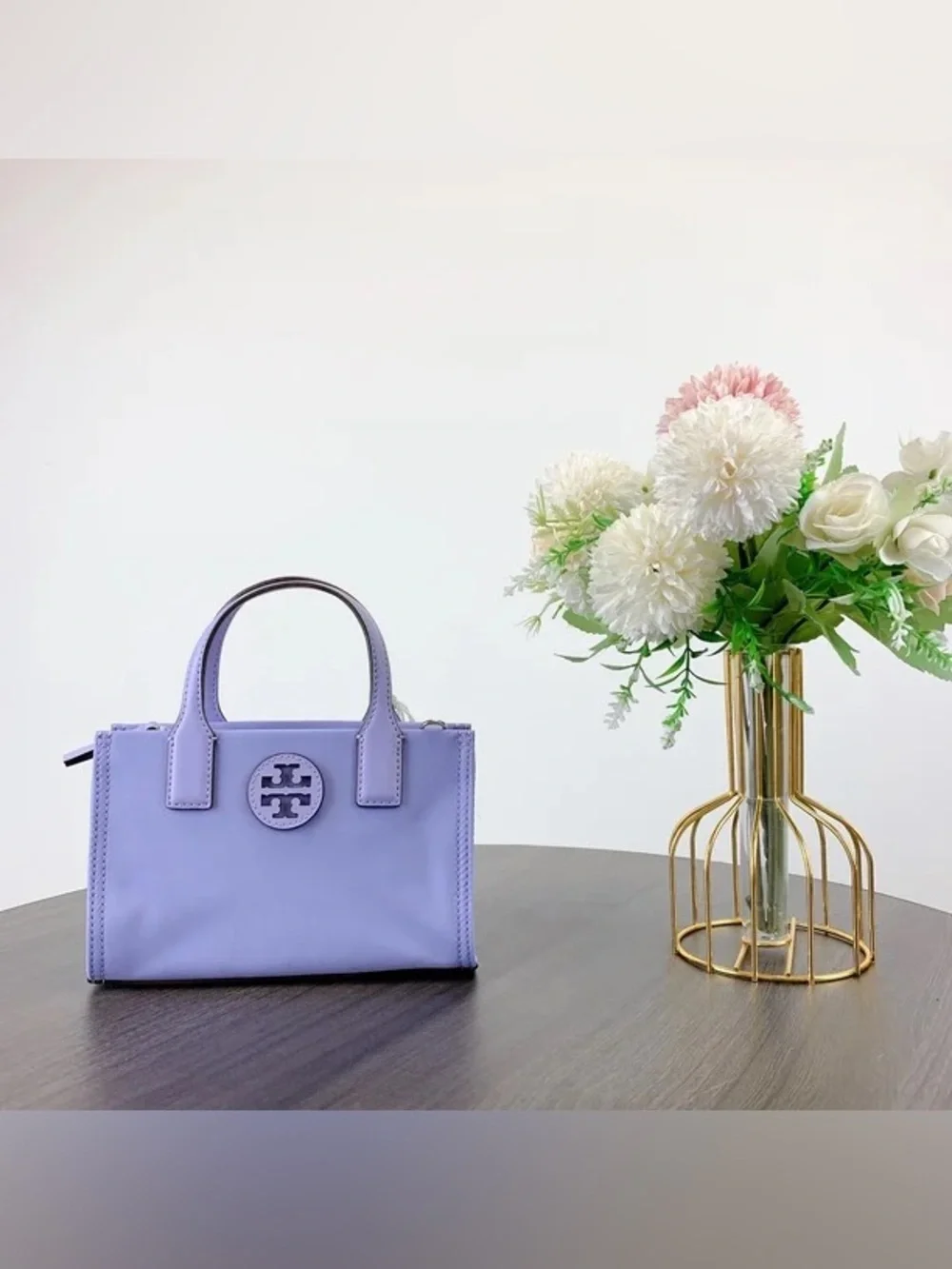 Tory Burch Ella Travel Mini T Bag Canvas Travel 2 Way Crossbody Tote Purse
